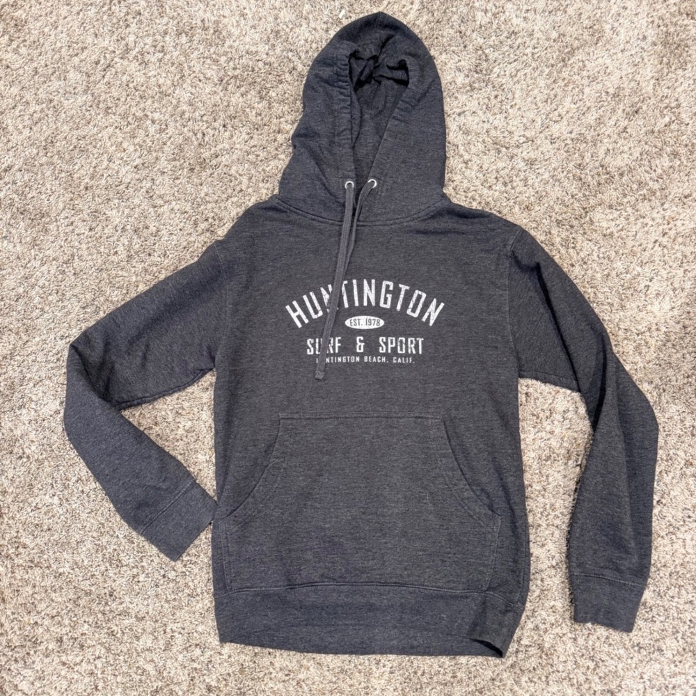 Huntington Surf & Sport HSS Hoodie Charcoal Grey Heather Pullover XS Made in USA